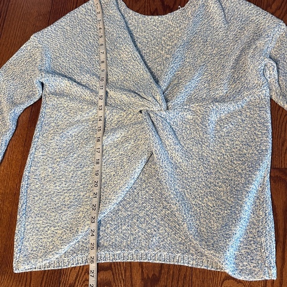 LOFT Blue white Knit sweater knot crop front layering  deep V relax L not heavy - Picture 12 of 13